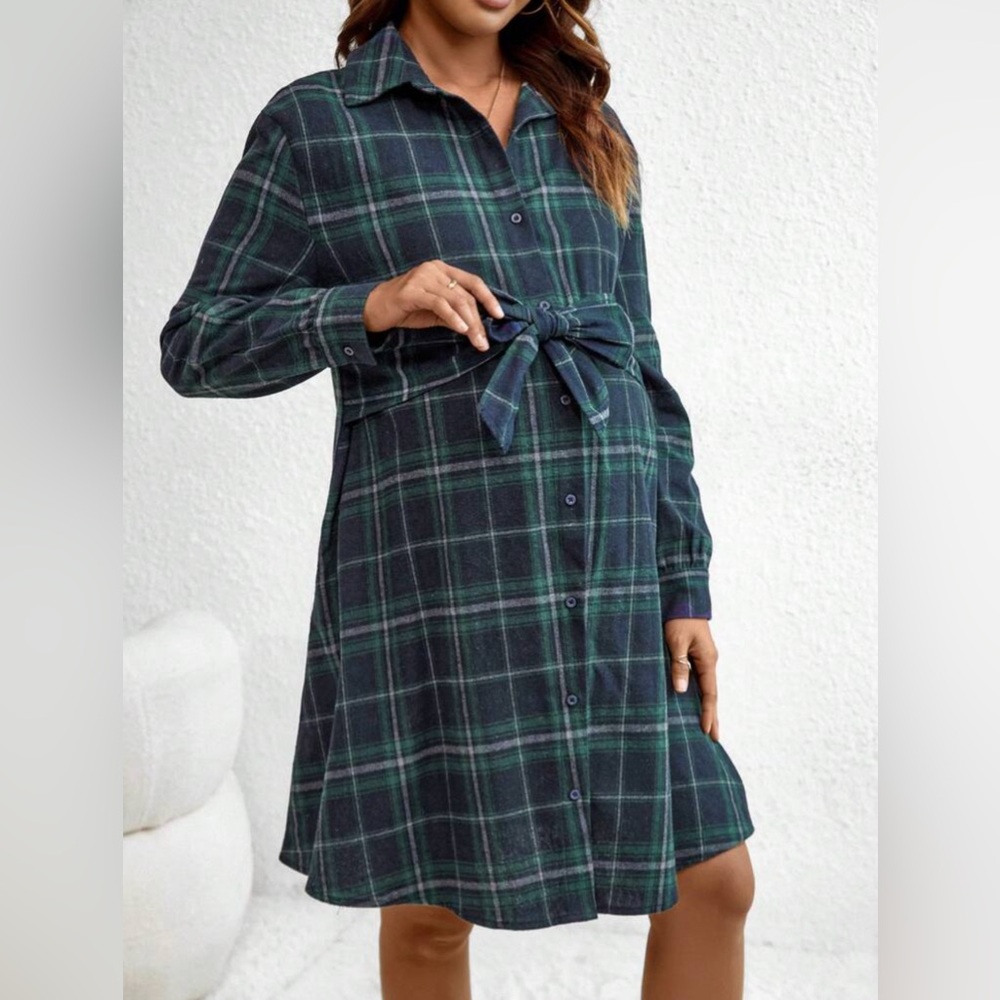 SHEIN Plaid Maternity Shirt Dress